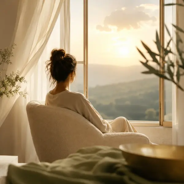 Frau blickt nachdenklich aus einem Fenster – Symbolbild für die Frage, wann Psychotherapie sinnvoll sein kann und wie psychische Belastungen erkannt werden 