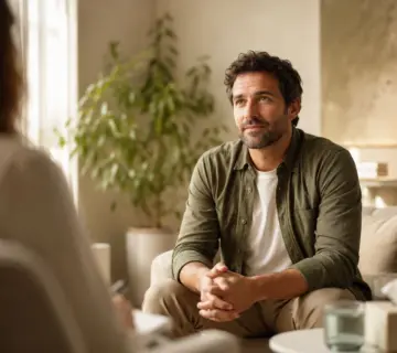 Erstgespräch Psychotherapie mit einem Mann in einer ruhigen Praxis in Kassel